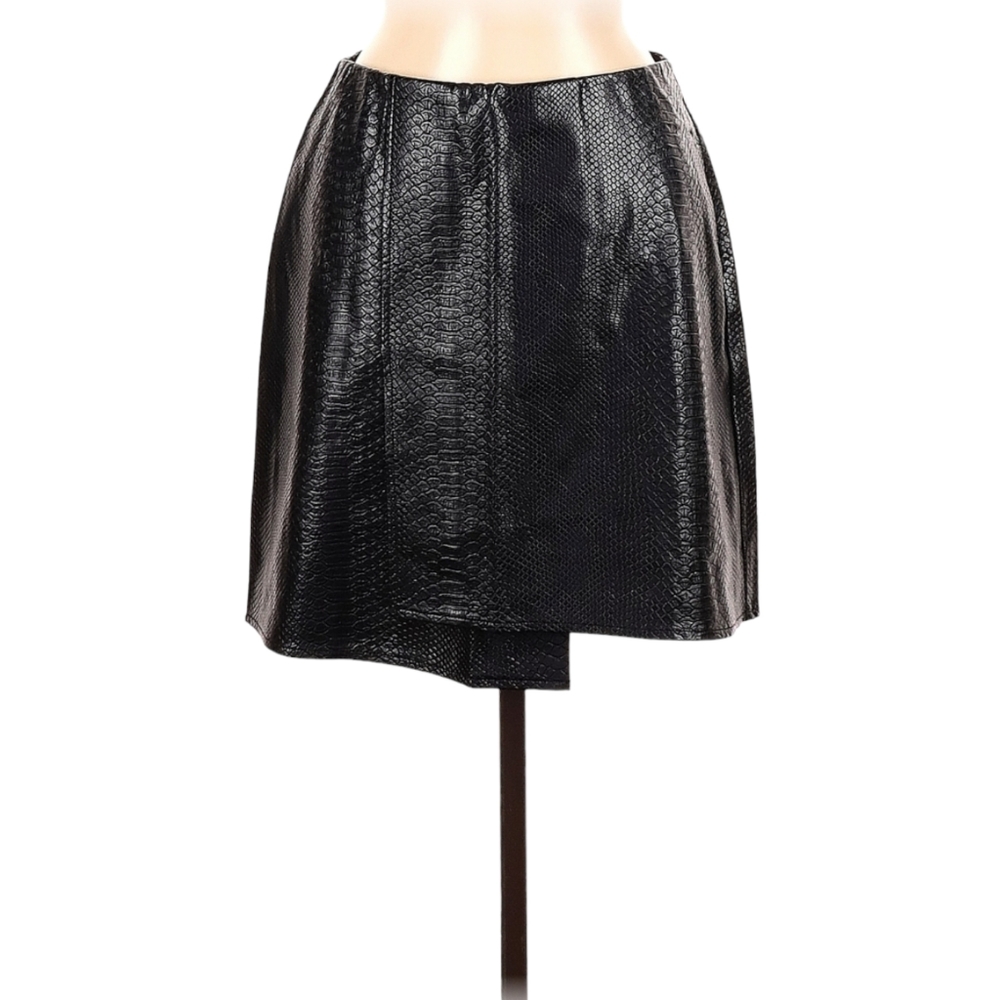 J.O.A. Just One Answer Textured Faux Leather Skirt Size M Faux Wrap Asymmetrical